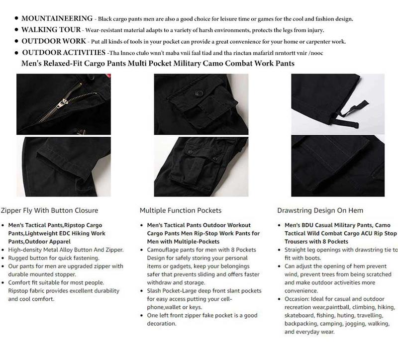 AKARMY Men's Casual Cargo Pants Military Army Camo Pants Combat Work Pants with 8 Pockets Hiking 3355-07 (No Belt) Fathersdaygift Tactical Uniform