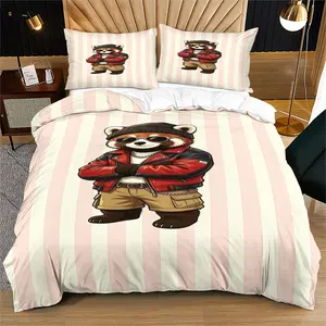 Red Panda Pattern Quilt Cover Set, Soft And Comfortable Bedding Set (1 Quilt Cover + 1/2 Pillowcase, No Filler Included), Suitable For Girls, Teenagers, Adults, Guest Rooms, Dormitories, And Master Bedroom Scenarios