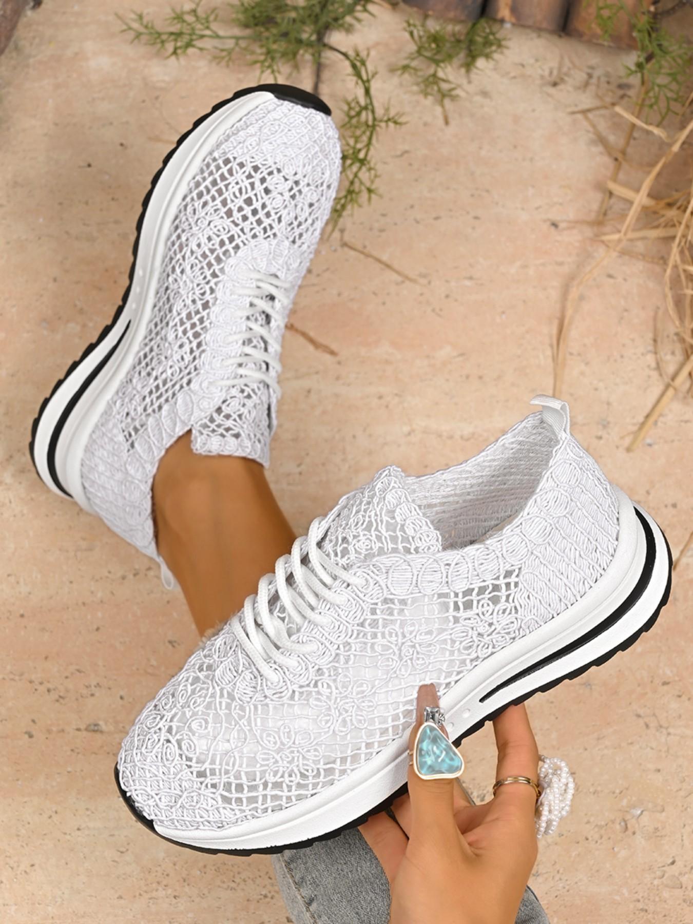 2026 Summer Handmade Crochet Sporty Sneakers, Low Ankle Round Toe Mesh Shoes, Women's Fashion Casual Footwear, Latest Trendy Knit Sandals