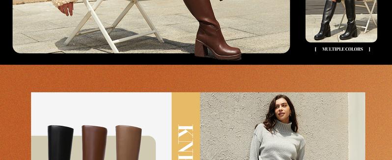 Athlefit Women's PU Leather Platform Boots - 3.15-inch Chunky Heel, Square Toe, Side Zipper, Comfortable Sole, Stylish Fashion Booties