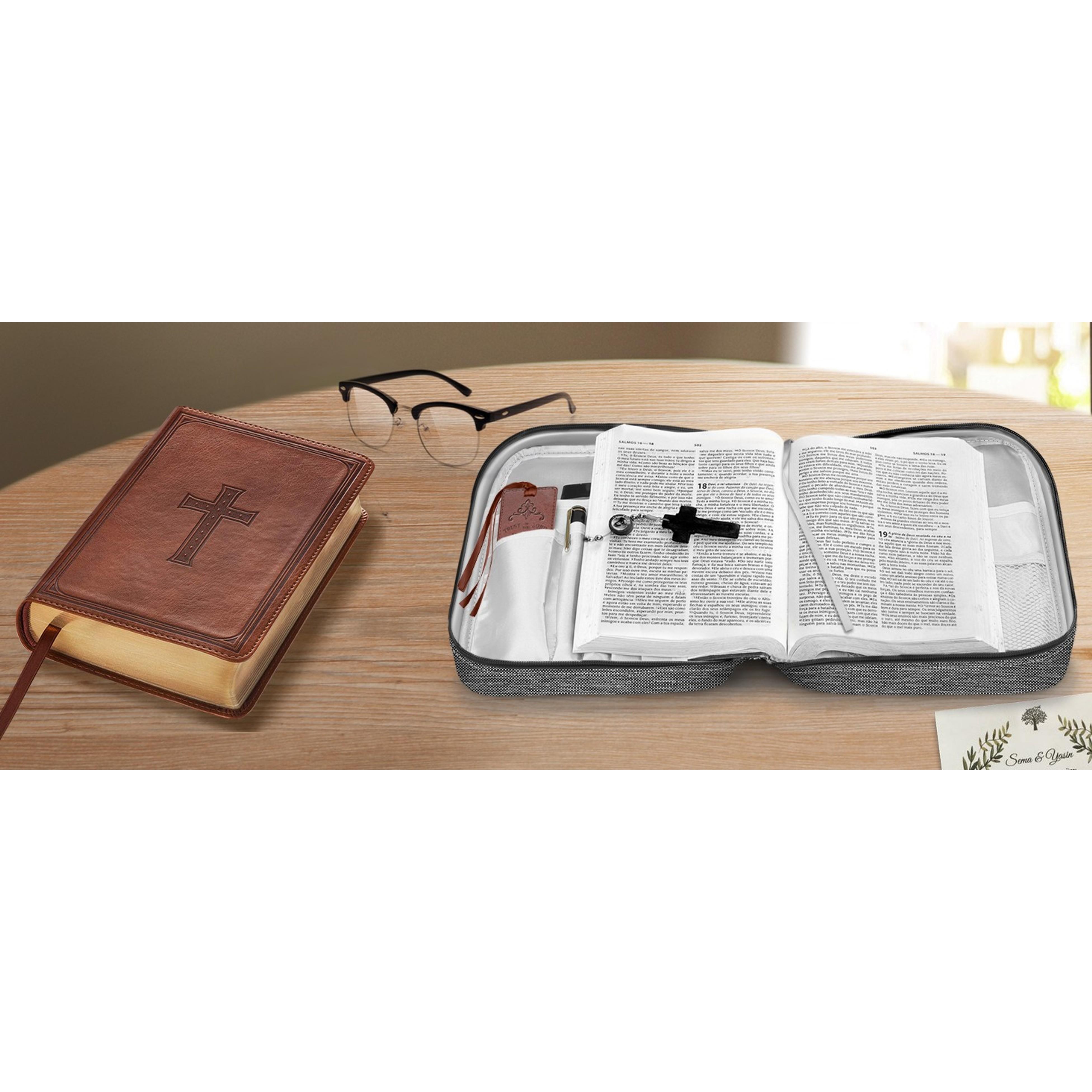 Finpac Polyester Bible Cover - 11x8x2.3" Ipad/Bible Carrying Case with Handle, Zippered Pocket, Multiple Colors, Protective Church Bag Gift for Women Men