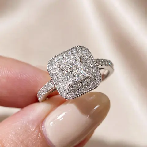 S925 Sterling Silver Elegant Square Zircon Decor Ring, Trendy Exquisite for Women, Fashion Luxury Jewelry for Party, Daily Decor As Birthday Gift, Artificial Zircon Ring, Beautiful Rings