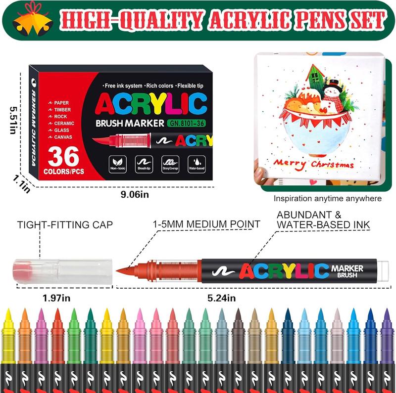 36 Colors Direct Liquld Soft Head Acrvlic Marker Pens.  Acrviic Palnt Markers, Brush Tip Acrylic Paint Pens, Ideal for Canvas, Wood, Stone, and  DIY Crafts