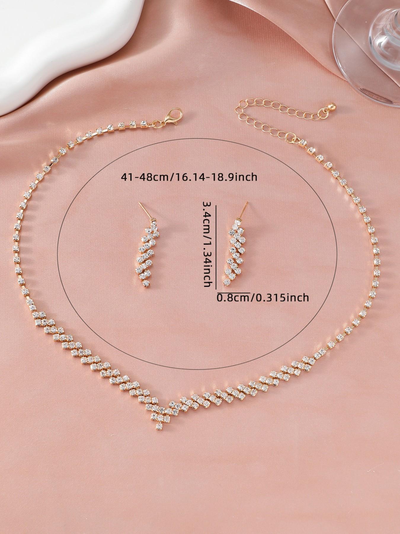 Elegant Rhinestone V-Shape Necklace & Earrings Jewelry Set, Perfect for Parties, Weddings, Birthdays, Gifts, All Seasons