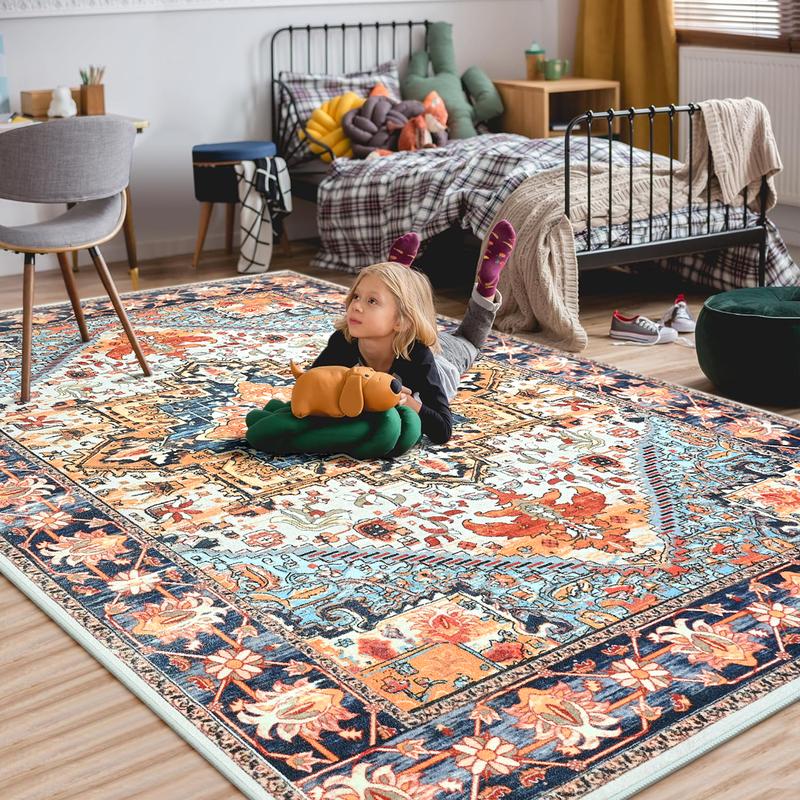 Lochas Boho Tribal Rug, Non-Slip Machine Washable Low Pile Carpet for Living Room, Soft Non-Shedding Floor Mat