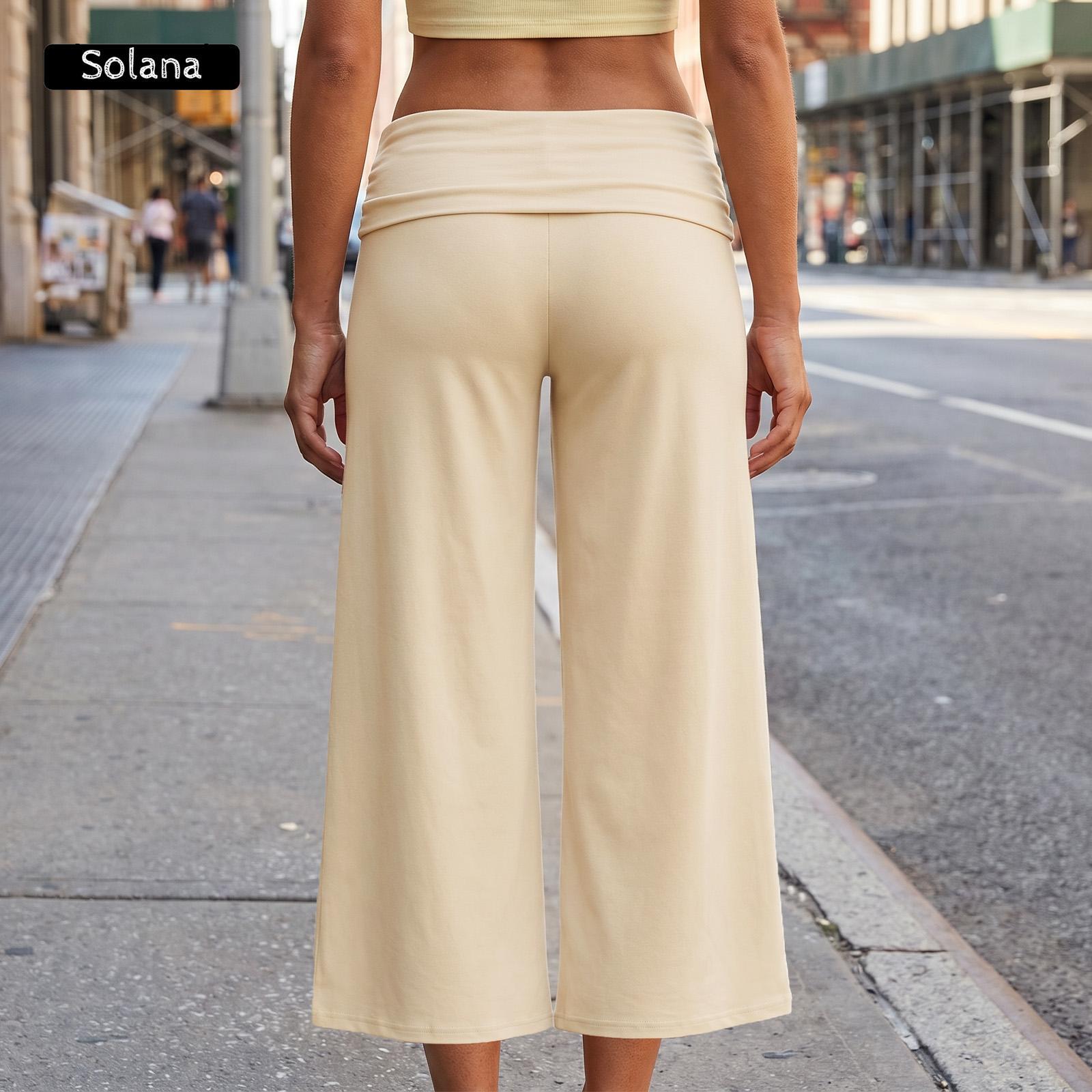Women Summer Fold Over Wide Leg Capri Pants Low Rise Lounge Yoga Flare Culottes Y2k Soft Flowy Crop Palazzo Pants Beach Women Summer Fold Over Wide Leg Capri Pants Low Rise Lounge Yoga Flare Culottes Y2k Soft Flowy Crop Palazzo Pants Beach