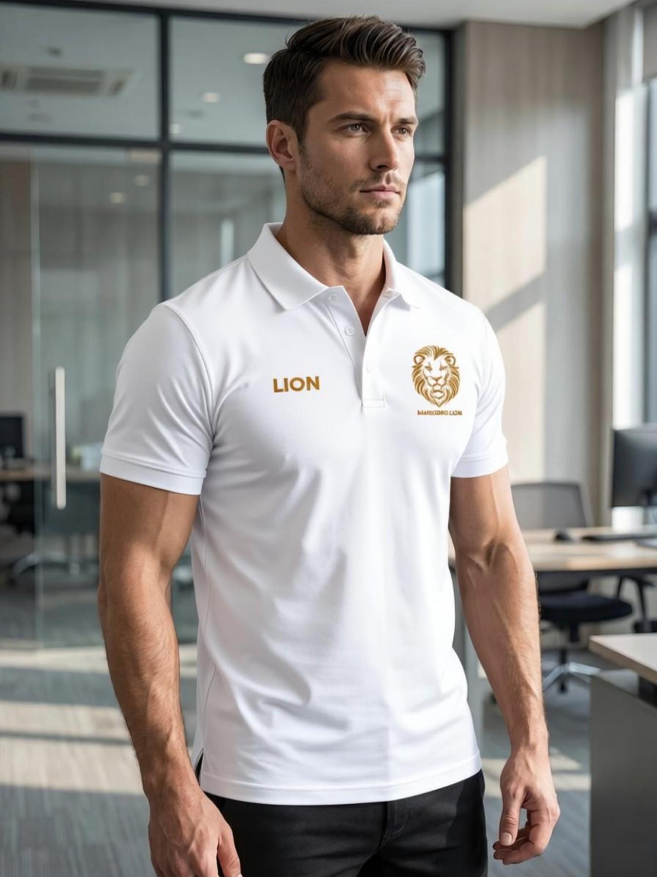 Men's Lion Print Polo Shirt, Stylish Short Sleeve Collared Top, Casual Streetwear, Gym, Daily, Party, Summer Fashion 2026, Gift for Him
