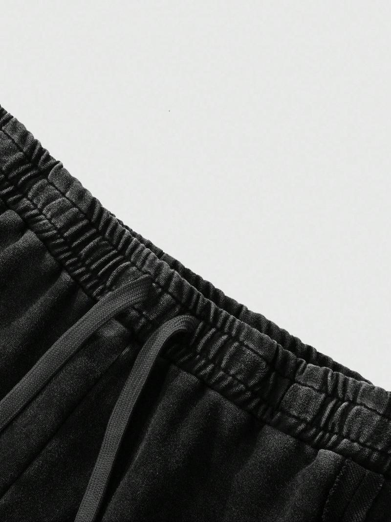 Men's Streetwear Simple Cotton Sport Pants, Wide Leg Knit Sweatpants, Washed Cotton Fabric, Casual Loose Fit, All Seasons, Comfy Sweatpants