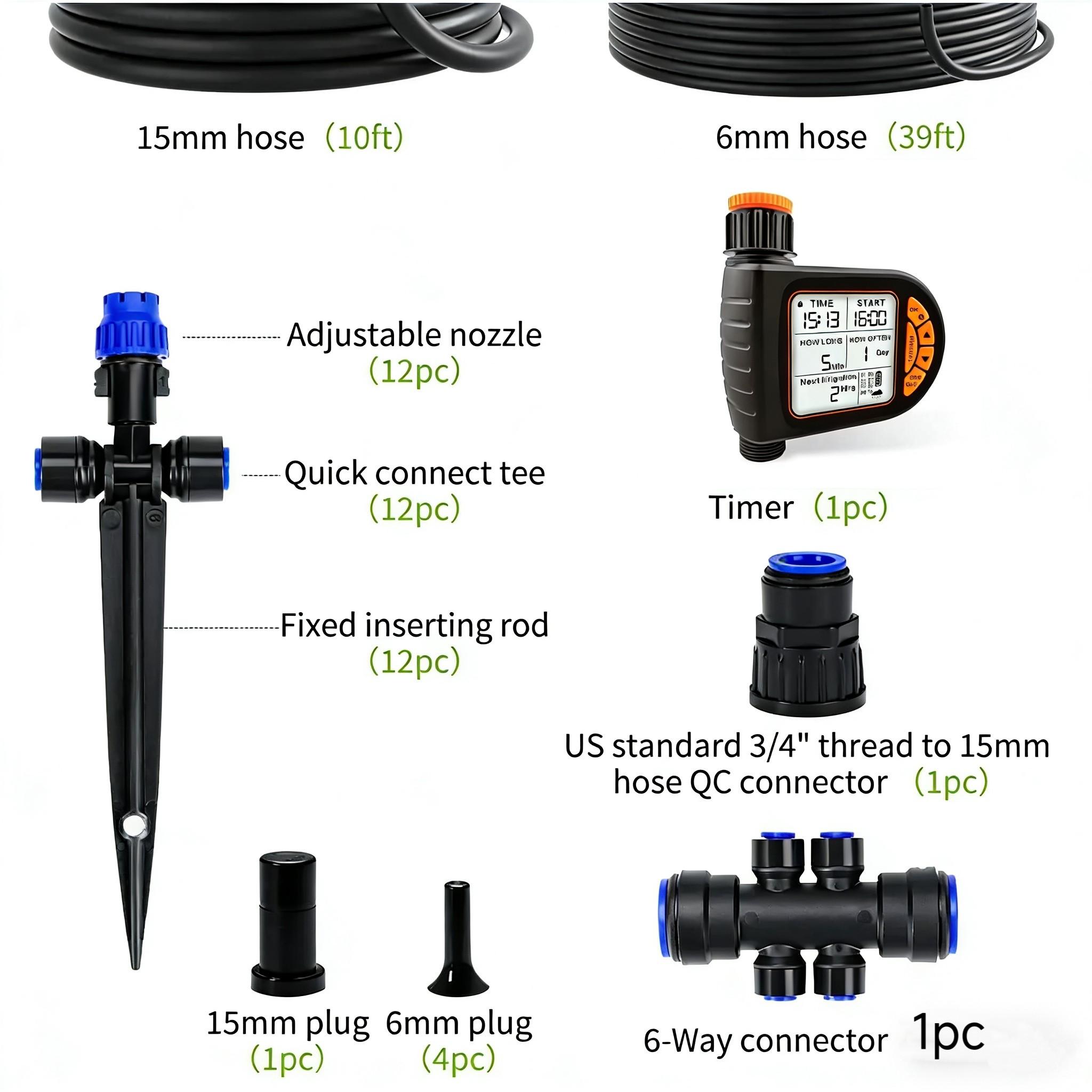Automatic Drip Irrigation Kits with Water Timer, Quick Connector for Garden Watering, Easy Programmable Hose Timer for Outdoors, Garden Irrigation System, Automatic Watering Devices