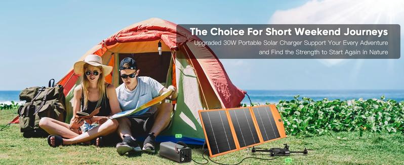 30W Portable Solar Panel Charger with 10000mAh Battery | Foldable Solar Power Bank for Camping, Hiking & Outdoor Trips | Outdoor Solar Panel USB-C Fast Charging for iPhone, Samsung & Tablets