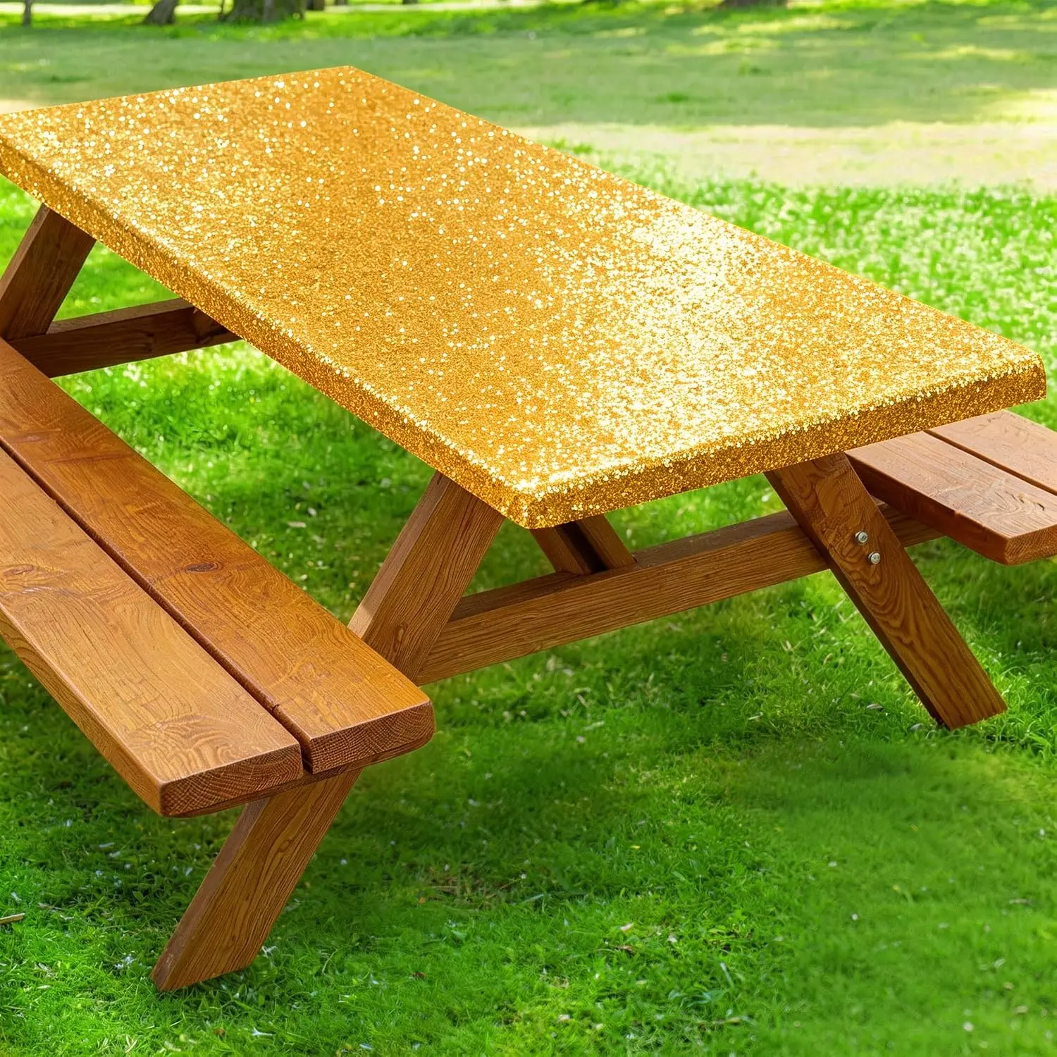 Gold Sequin Fitted Tablecloth for 6ft Rectangle Table Elastic Table Cover| 72"x30" Elastic Glitter Tablecloth, Sequin Fabric, Perfect for Picnic Wedding Party Banquet & Outdoor Dining Decorations