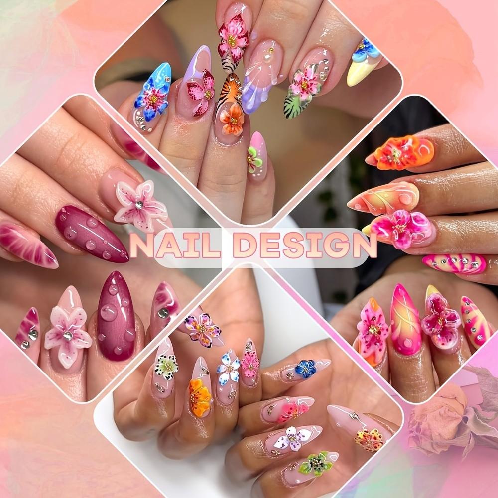 50 Resin Flower Nail Art Decorations, 1.2-1.4cm, Soft Elastic, Vibrant Colors, Leopard Print, Non-Fading 3D Nail Accessories, DIY, Salon, Home Use