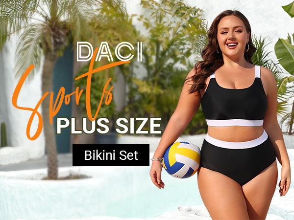 Daci Women Plus Size High Waisted Bikini -Two Piece Swimsuit Sporty Athletic Bathing Suit Full Coverage Swimwear