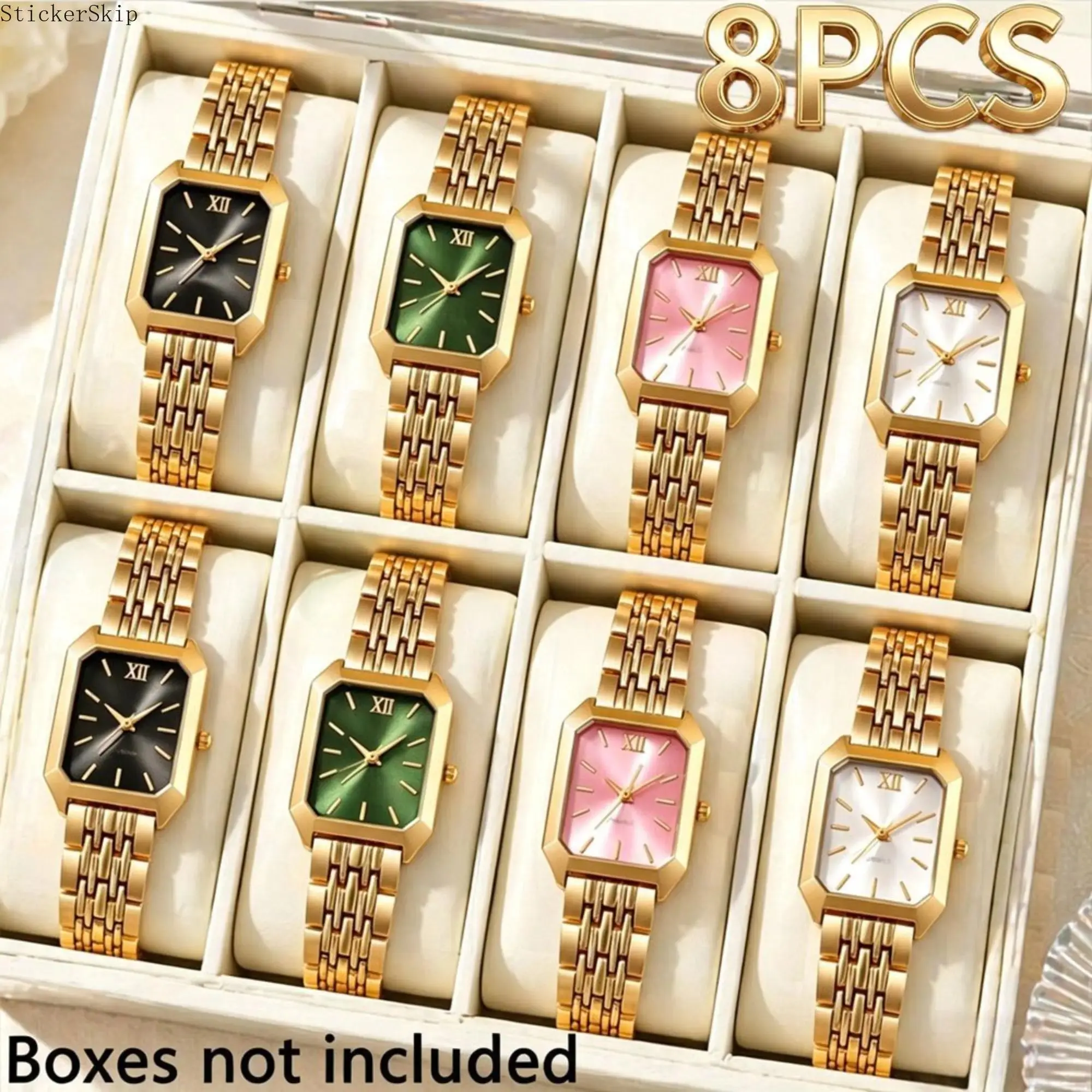 Women's 2026 8-Pack Elegant Square Fashionable Watches - Minimalist Quartz Dial, Lightweight Wear, Accurate Timekeeping, Modern Trendy, Party-Ready Daily Bag Accessory, Ideal Birthday Gift, Sohochic DIY Bag Accessory