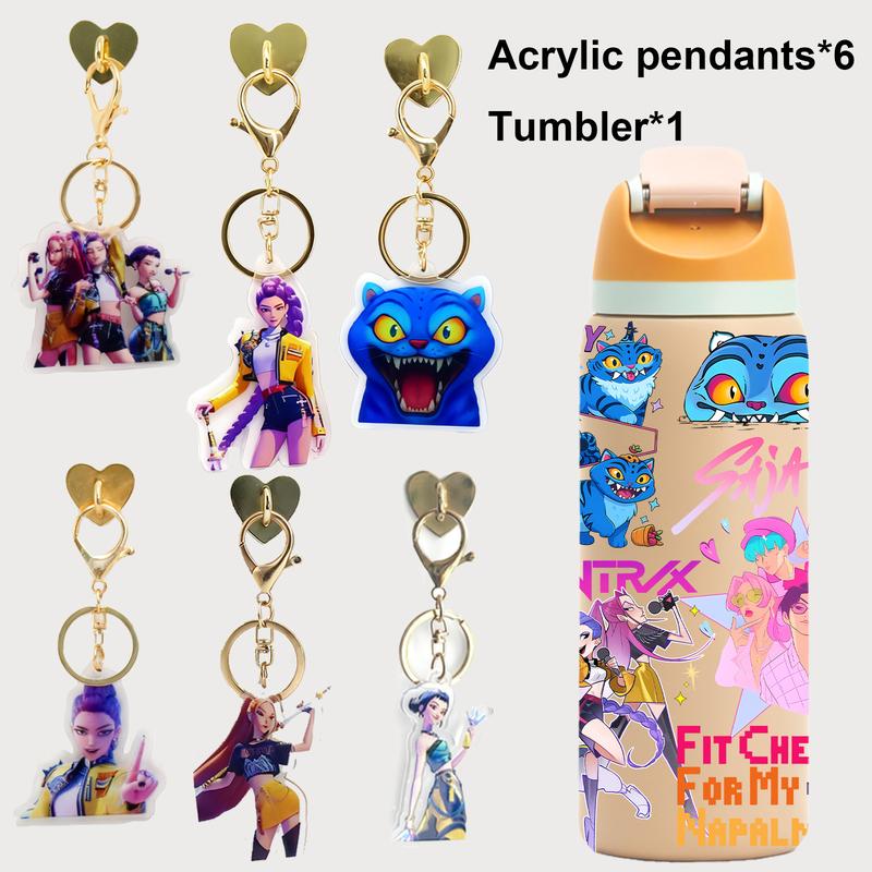 AuraCup 1pc 19/24/32oz Stainless Steel Insulated Tumbler, Insulated Travel Drinkware, KPop Demon Hunters, with Lid and Straw, Keep Hot 12H/Cold 24H, Great for School, Travel or Coffee, Gift for Teens or Pop Culture Fans, Valentine’s Day