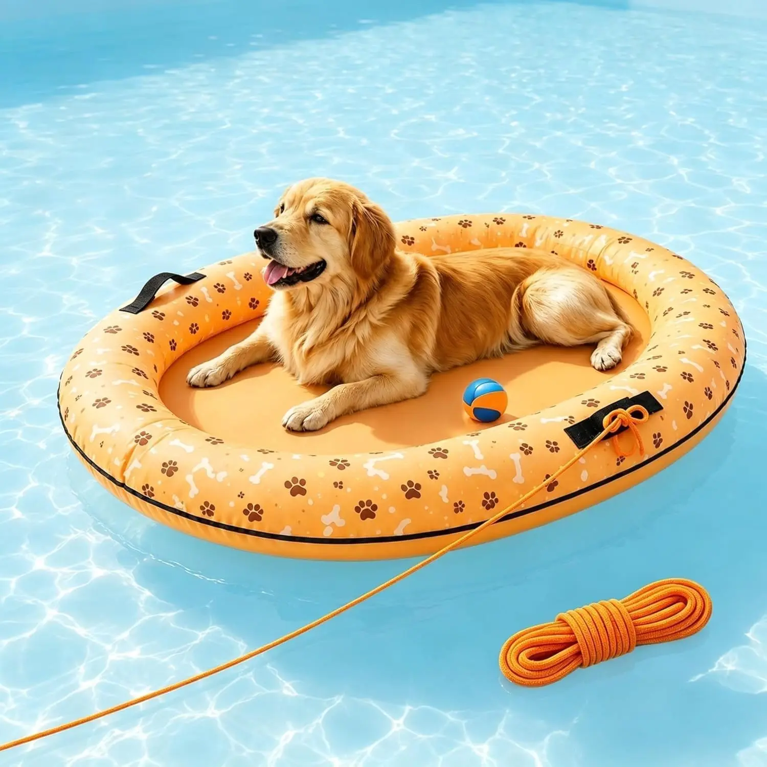 55" x 35" Inflatable Dog Pool Float with Rope for Summer Swimming Pool Water Play for Pets