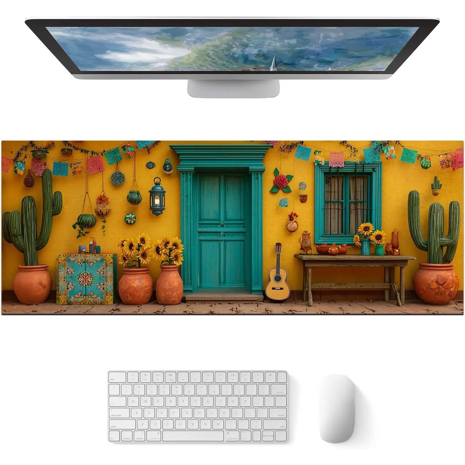 Mouse Pad  Mousepad  Mexican Courtyard Floral Artwork Diatomite Large Keyboard Desktop Mat  Mouse Pad for Home and Office Desk Accessories