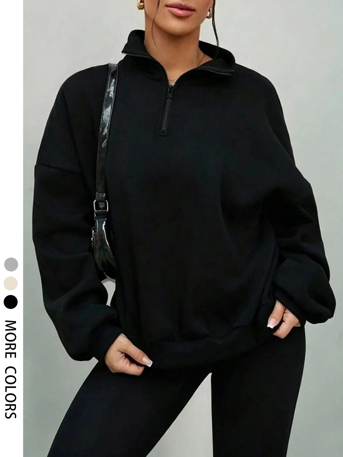 Women's Casual Plain Quarter-Zip Pullover Hoodie, Long Sleeve Loose-Fit Top for Fall & Winter, Streetwear, Daily Wear, Travel