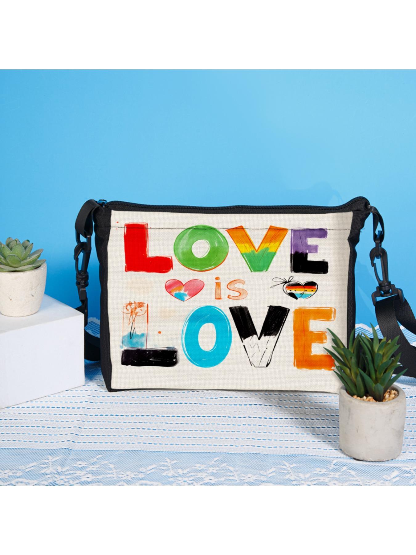 1pc Love Is Love Rainbow Print Crossbody Bag Women Shoulder Bag Colorful Text And Heart Design For Pride Events Party Outings Casual Wear With Adjustable Strap Perfect For Daily Use Commuting Shopping