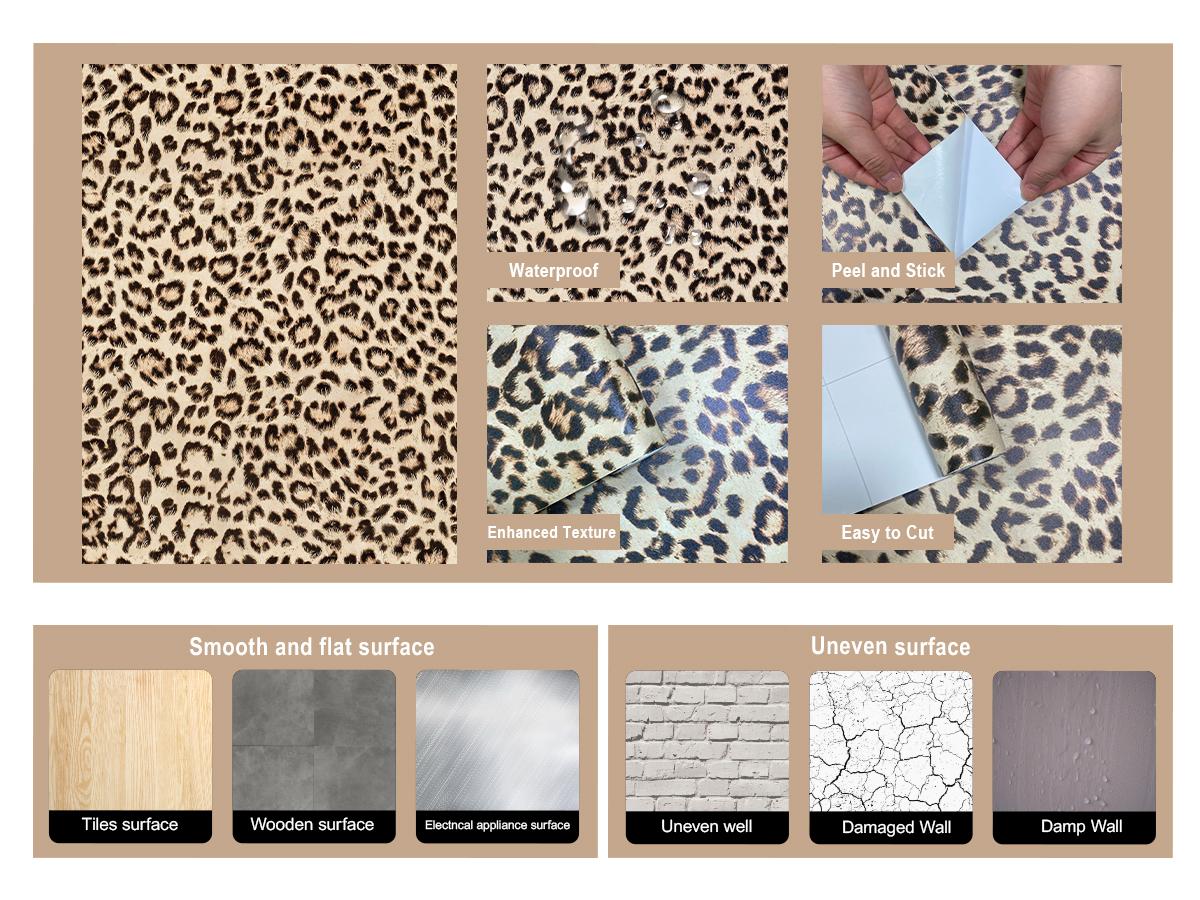 JIFFDIFF Leopard Print Peel and Stick Wallpaper Removable Cheetah Contact Paper Self Adhesive Brown Wall Paper for Accent Wall Renter Friendly Decor Waterproof Removable Wall Sticker