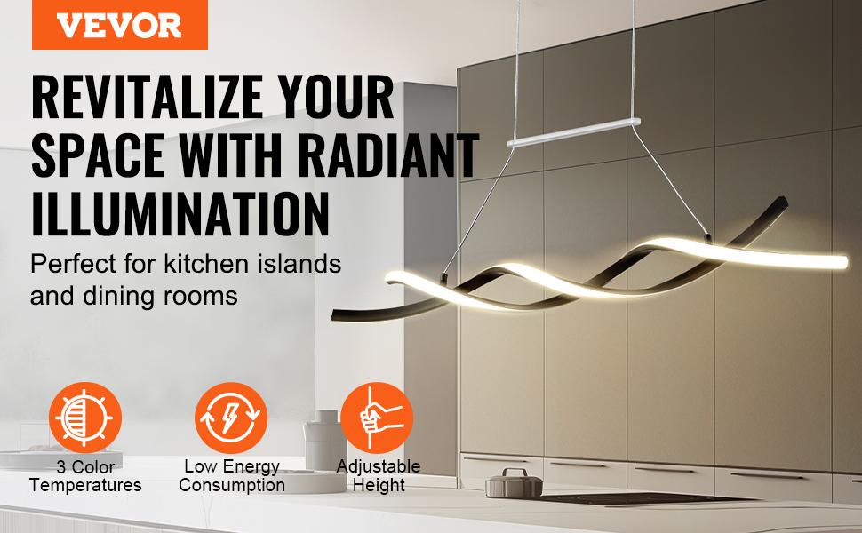 VEVOR Modern Chandelier Light Fixtures, 24W, Dimmable LED Pendant Light with Silicone Lampshade, 3000K/ 4000K/ 6500K Color Temperature Adjustable Ceiling Lamp, for Kitchen, Dining Room