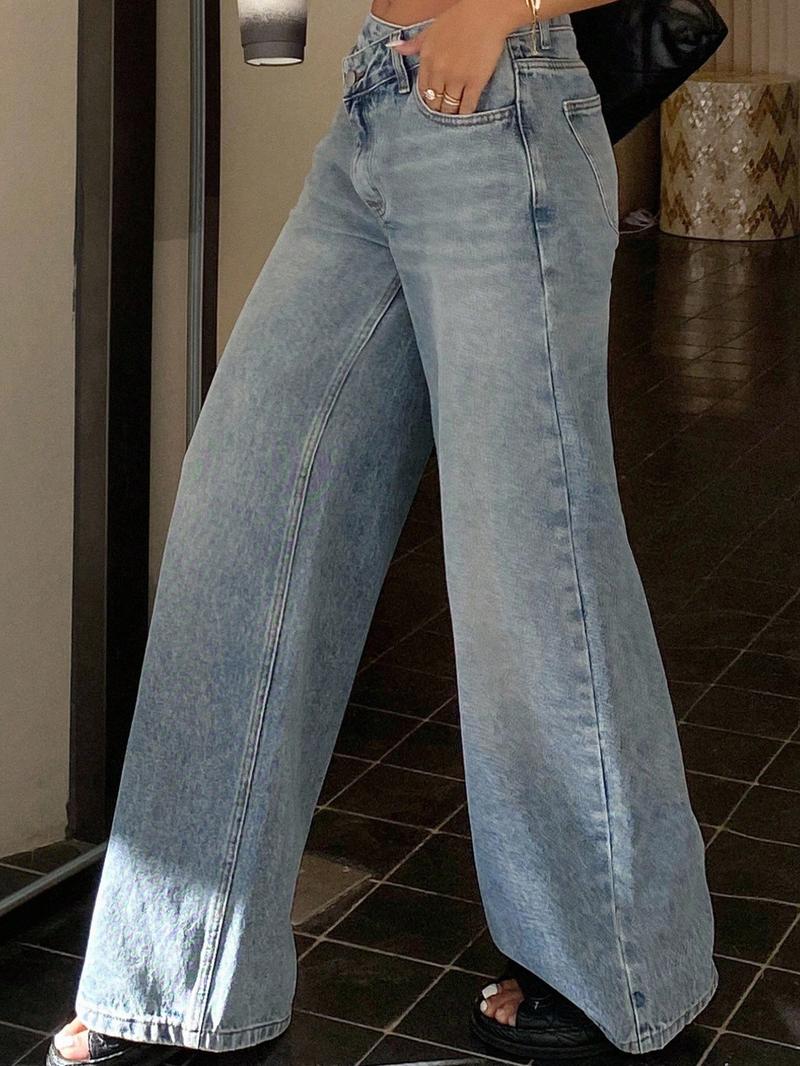 Women's Asymmetrical Low Waist Wide Leg Jeans, Zipper Pocket Design, Casual Fashion for All Seasons, Limited Time Purchase