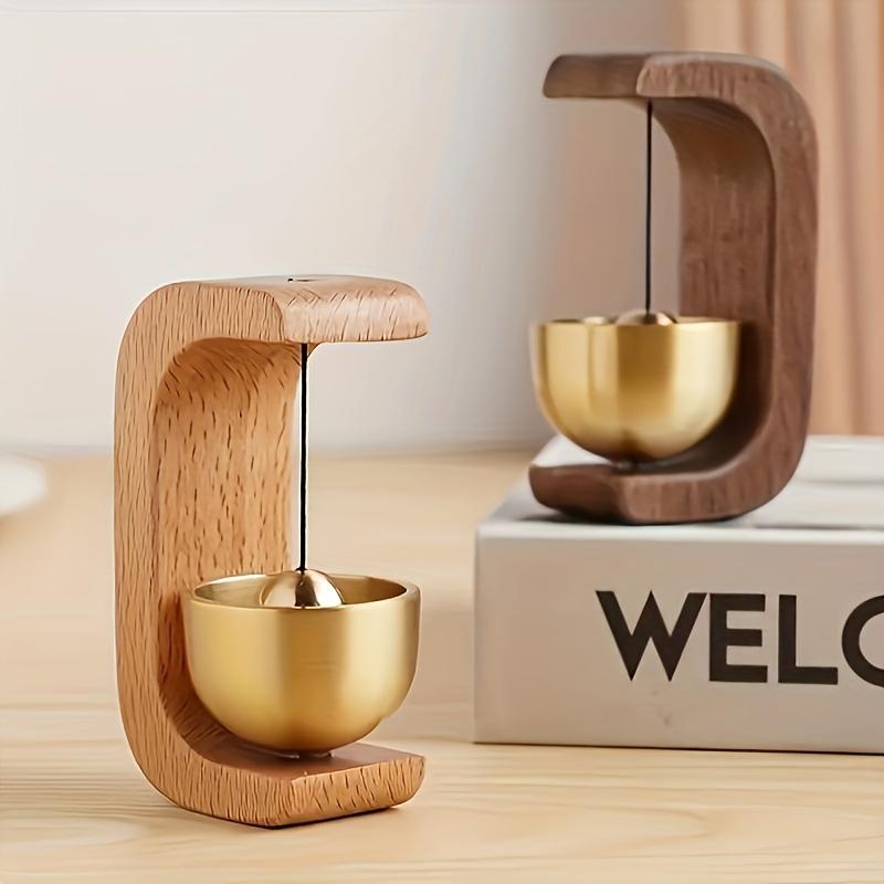 Wooden Wind Chime - Wireless Brass Doorbell with Magnetic Base, Easy to Install, Suitable for Home and Commercial Places, Door and Wall Decorative Hanging Bell also comes with adhesive stickers, Suction Cup Doorbell - Christmas Gift