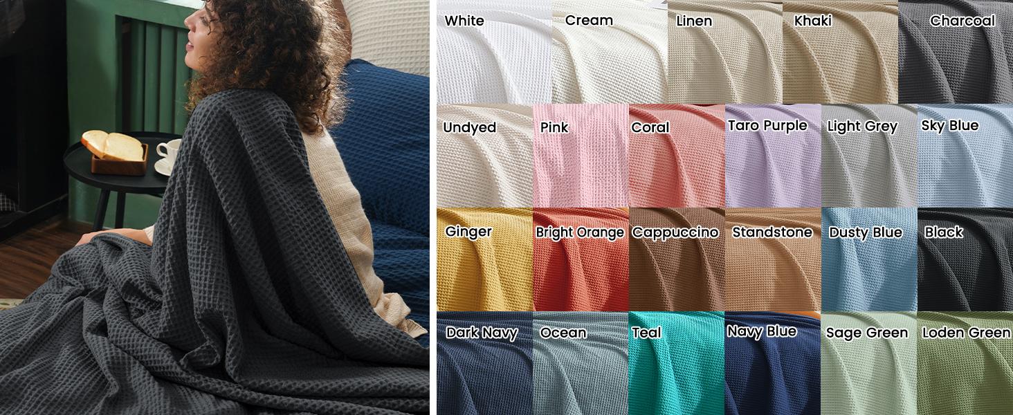 PHF Waffle Blanket - Lightweight Breathable Soft, 100% Cotton, Multi-Color, Throw/Twin/Queen/King/CK, Luxurious Comfort, Soft, Breathable, Stylish Blanket Springtok