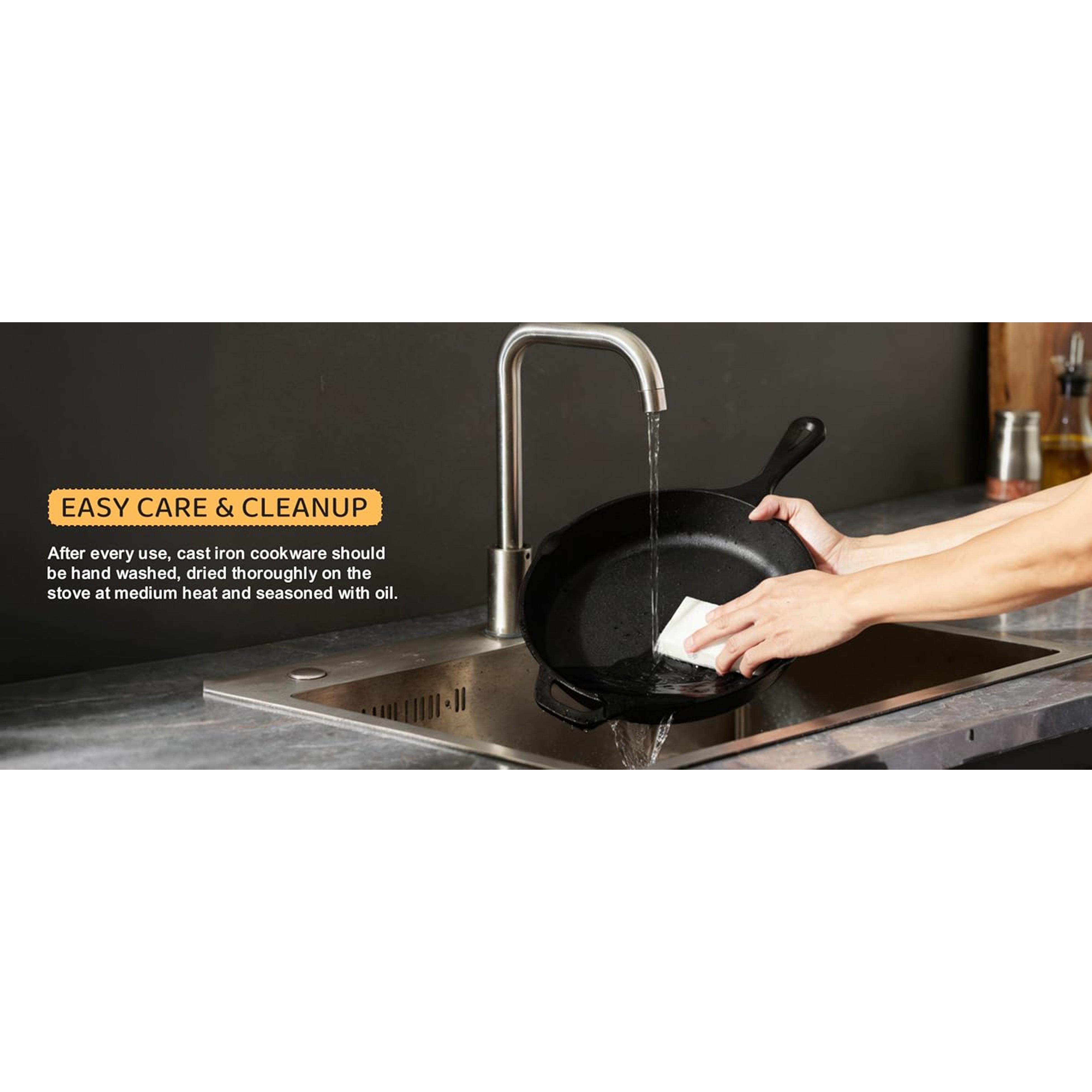 Cast Iron Skillet 3-Piece Set, Heavy-Duty Professional Restaurant Chef Quality Pre-Seasoned Pan Cookware Set, 6", 8", 10" Pans For Frying, Saute, Cooking, Use Indoor/Outdoor, Oven, Grill