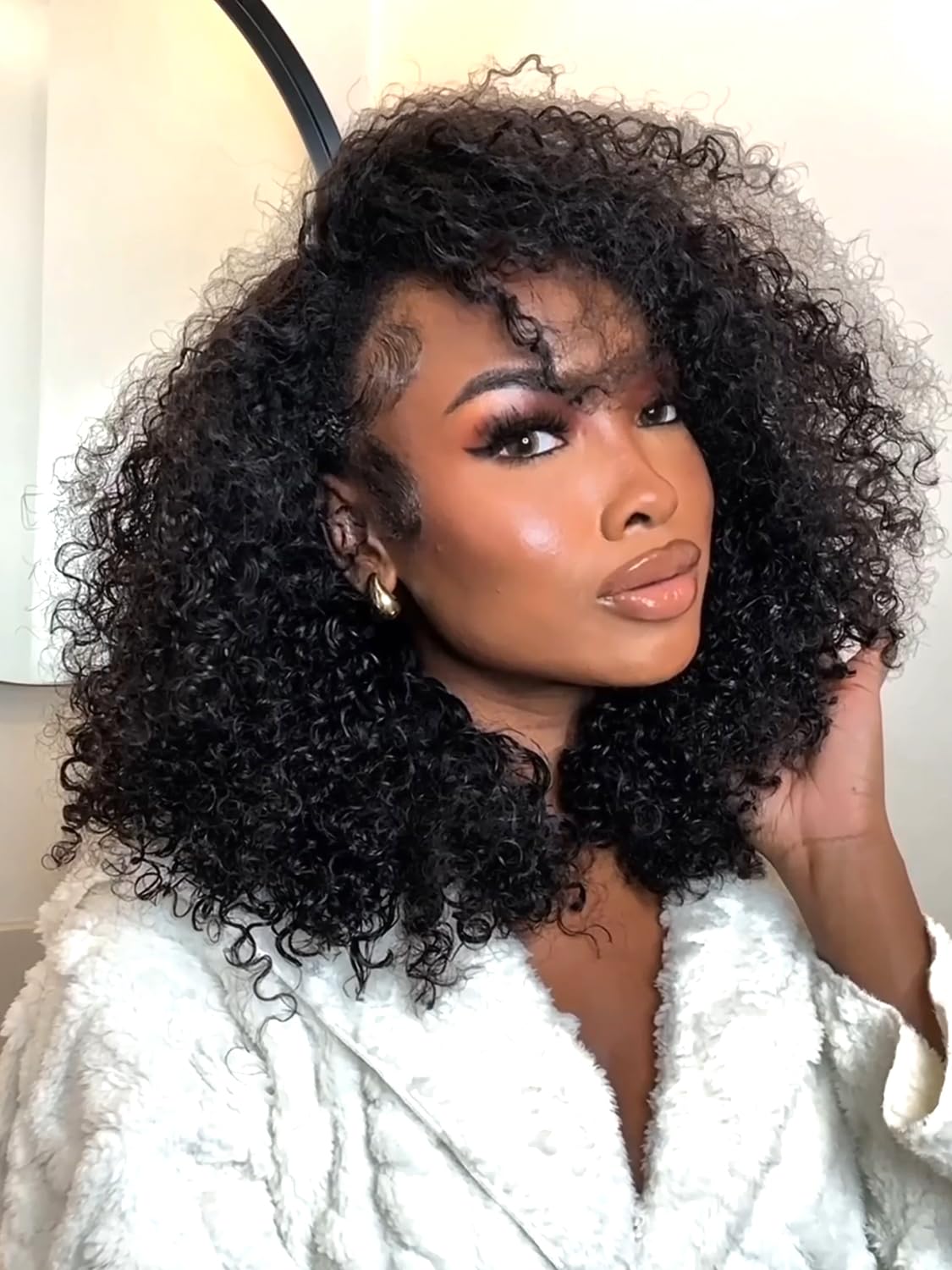 Bling Hair Kinky Curly Half Wig Human Hair 3 In 1 Seamless Flip Over Half Wigs Human Hair Glueless Wear and Go Beginner Friendly 180% Density Elastic Drawstring Headband Half Wigs for Black Women 18 Inch