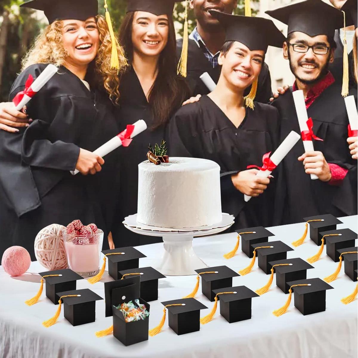 50pcs Graduation Cap Gift Box Set, & Paper Container Non-Food Contact, Cute Tassel Hat Boxes, Party Favors, Wedding Decorations