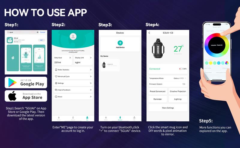 Cool Springtok Sports Water Bottles 44oz with Tritan Finish, Built-in Straw, Unique Smart Water Cup with LED Light, Dual-Handle & App Control - Fun