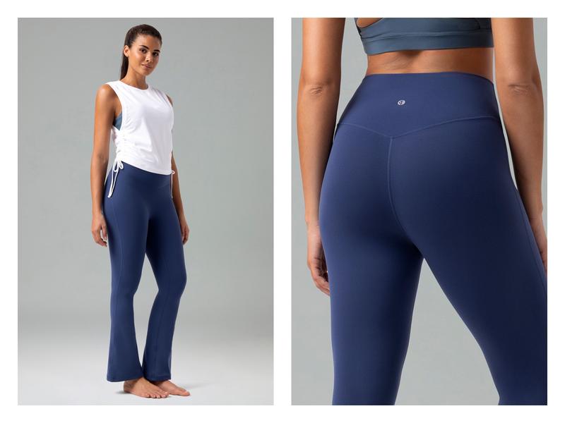 Colorfulkoala Women's No Front Seam 29.5" High-Waisted Mini Flare Leggings Seamless Front Pants Dreamlux Fabric Yoga Casual Wear