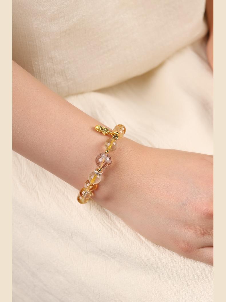 [Wealth Fortune] crystal bracelet, gold rutile quartz yellow citrine super seven, unisex, daily wear gift, 10mm beads natural stone gold accents, wealth prosperity good luck symbol