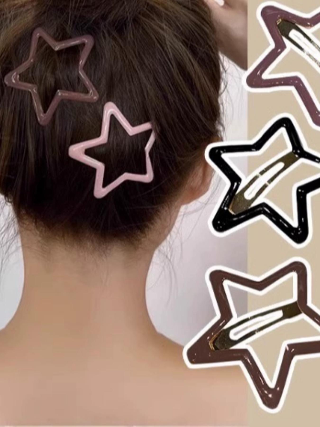 5 Pcs Set Random Color Metal Star Hair Clips, Cute Fashion Accessory for All Seasons, Stylish Side Bangs Decorative Headwear