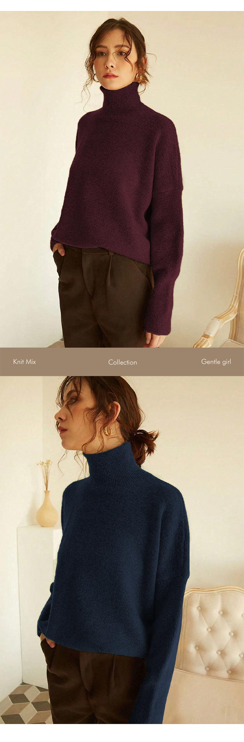 Autumn Winter Women's Sweater, High Neck Loose Casual French Style Knitwear, Elegant Simple Solid Color Pullover, Long Sleeve Knit Top Autumn Winter Women's Sweater, High Neck Loose Casual French Style Knitwear, Elegant Simple Solid Color Pullover, Long Sleeve Knit Top