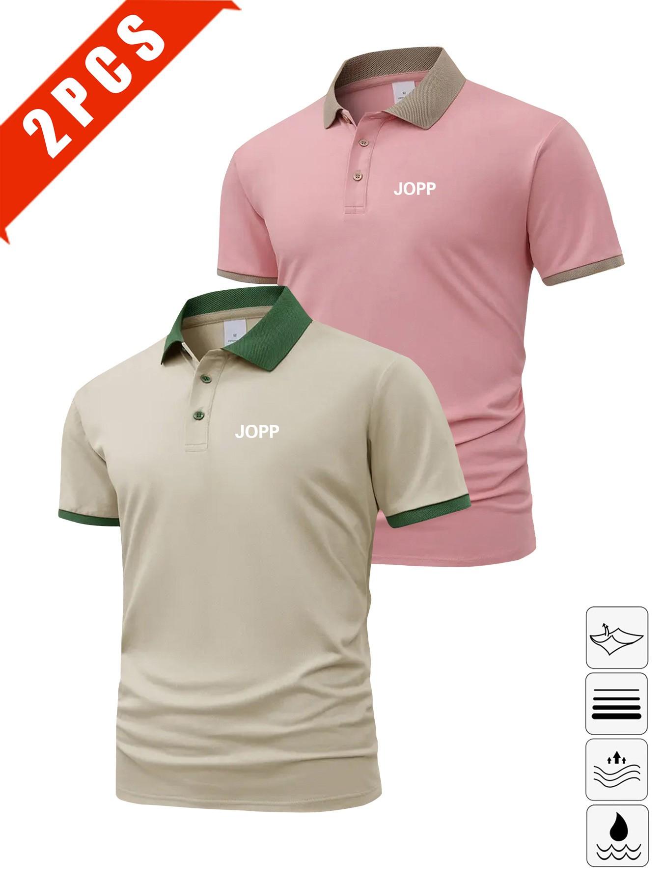 Men's Summer Polo Shirts, 2-Pack Letter Print Short Sleeve, Breathable Casual Golf Wear, Slim Fit, Multi-Color, Perfect Gift for Husband