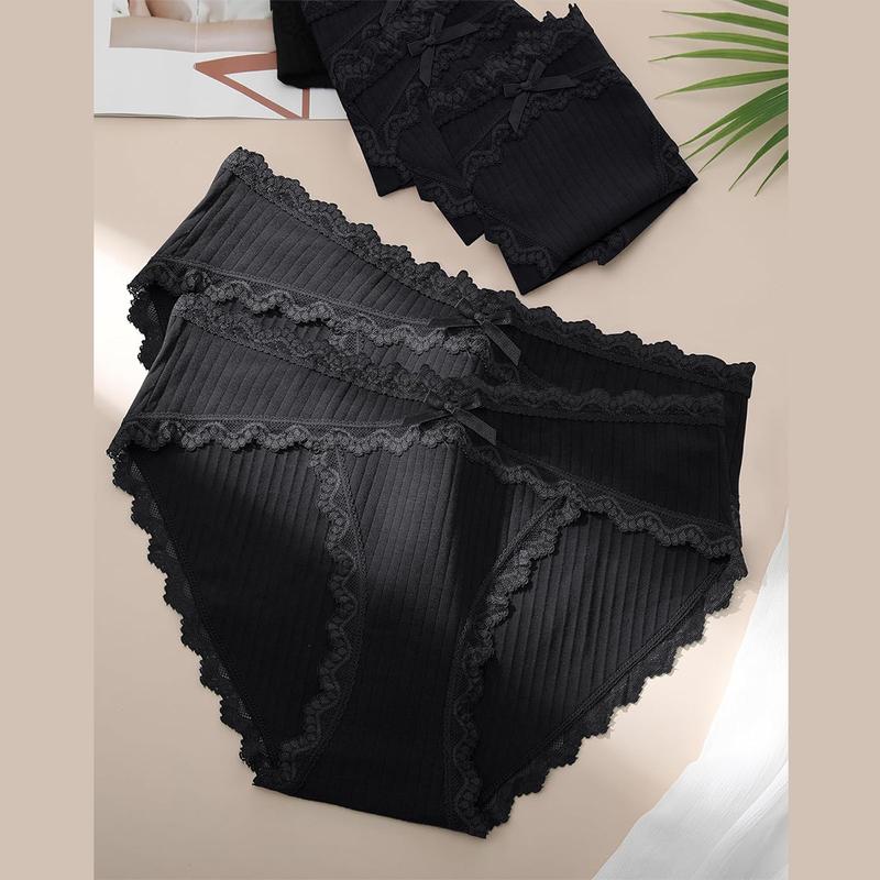 LEVAO Cotton Underwear for Women Cheeky Bikini Panties Ladies Fashion Lace Stretch Hipster Ladies Briefs 6 Pack