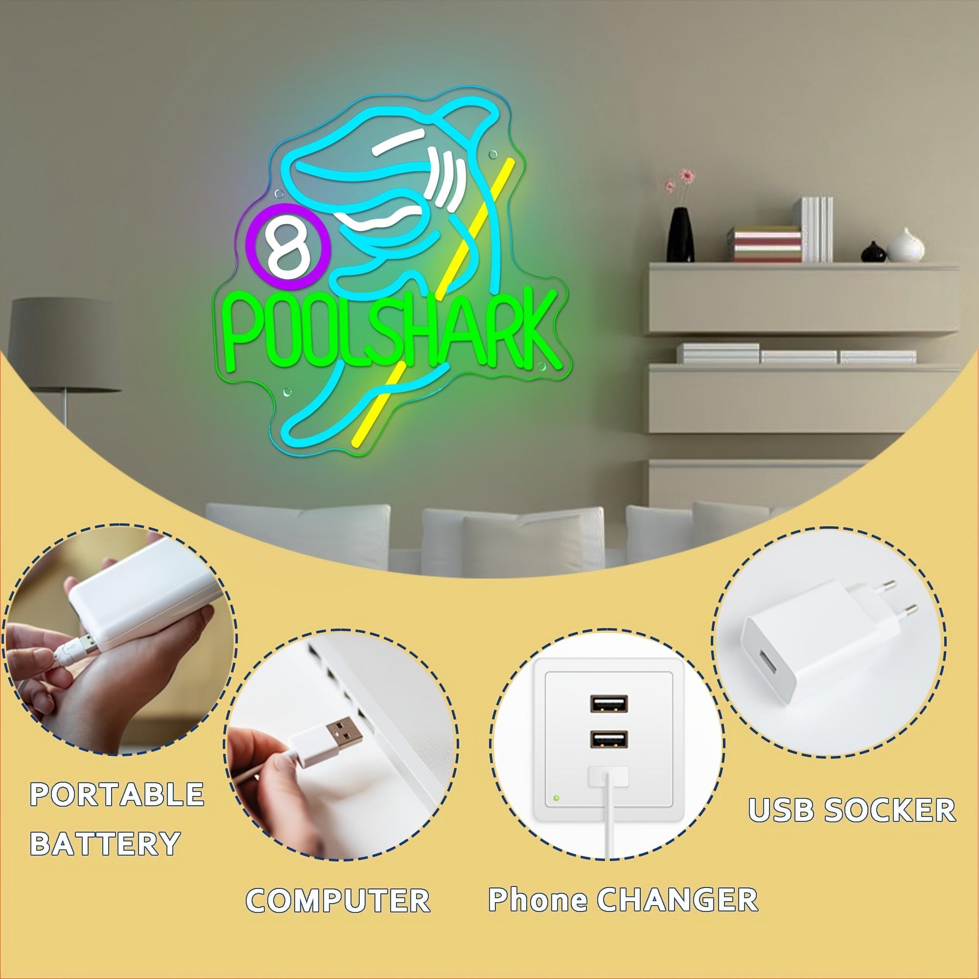 Creative "Billiard Shark" Neon Sign — USB-Powered, Wall-Mountable — Ideal for Billiard Clubs, Bars, and Party Decor