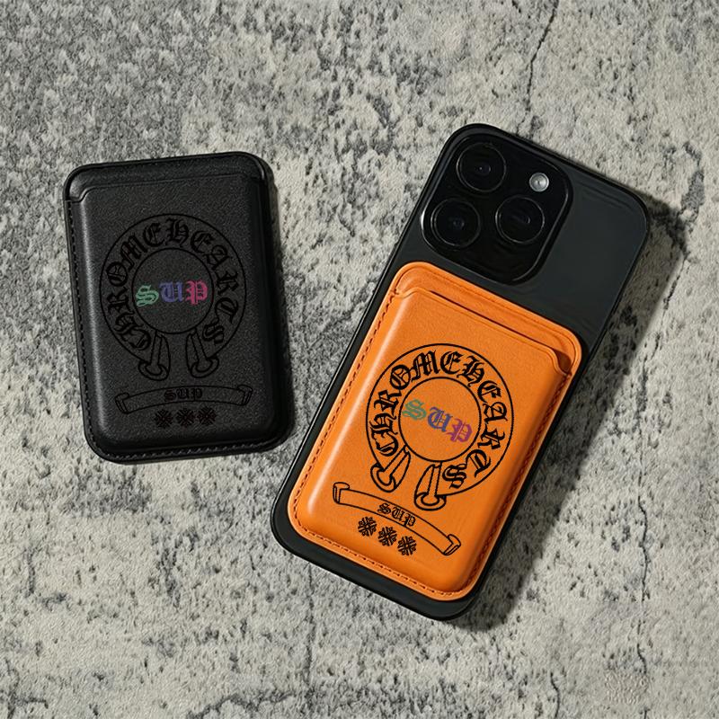 Colorful sup magnetic card holder for iPhone 17/16/15/14/13/12 - Strong magnetic polyurethane leather card holder (can hold 2 cards), comes with a free metal ring adapter - compatible with Samsung/Google/Motorola devices