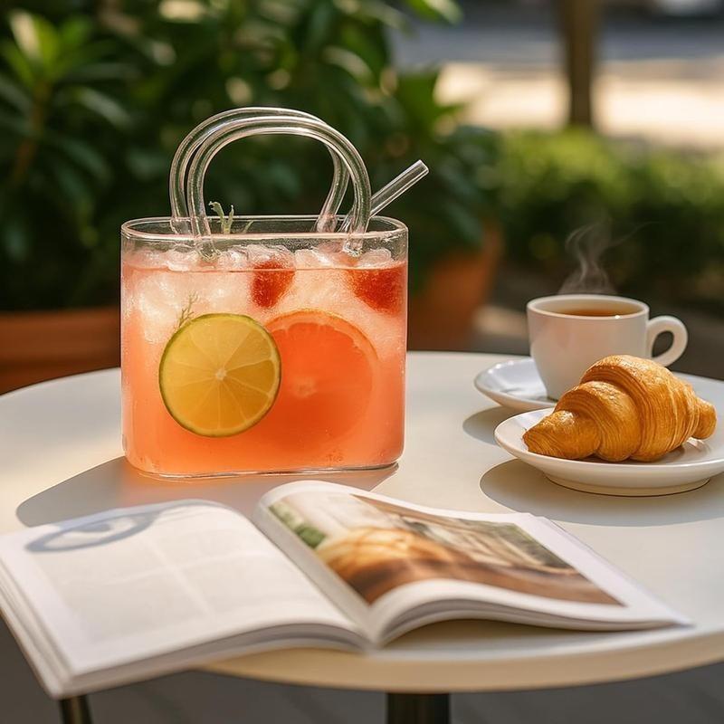 1 Count Glass Purse for Drinks, Stylish Drinkware,Unique Thick Wine Glasses Gifts ,Fish Bowl Vase,Creative Drinking Glass for Fruit Juice,Tea,Coffee,Flowers,Unique Wedding Anniversary or Birthday Gift