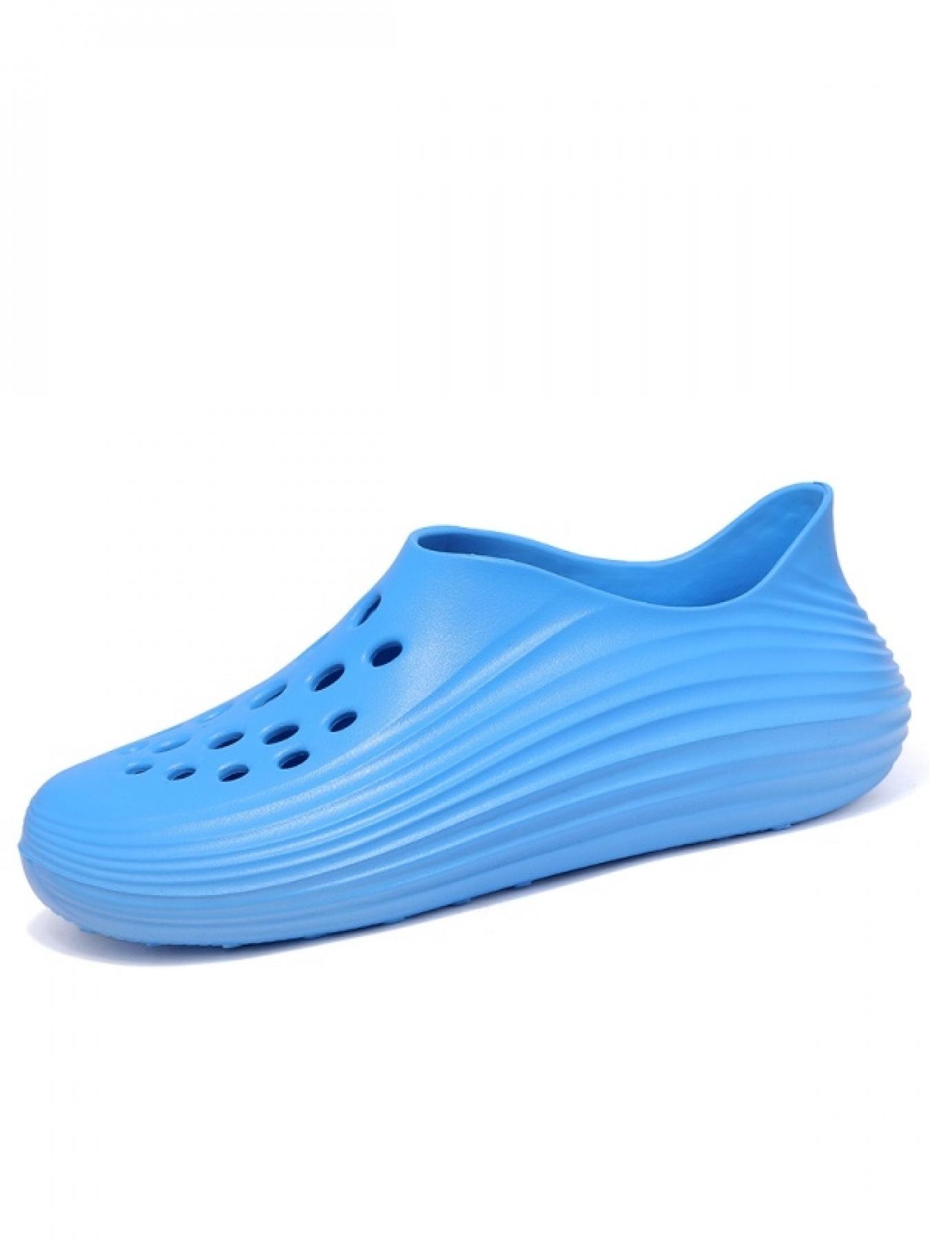 Unisex Blue Wave Thick-Soled Clogs: Breathable Hollow, Summer Outdoor Beach Slides