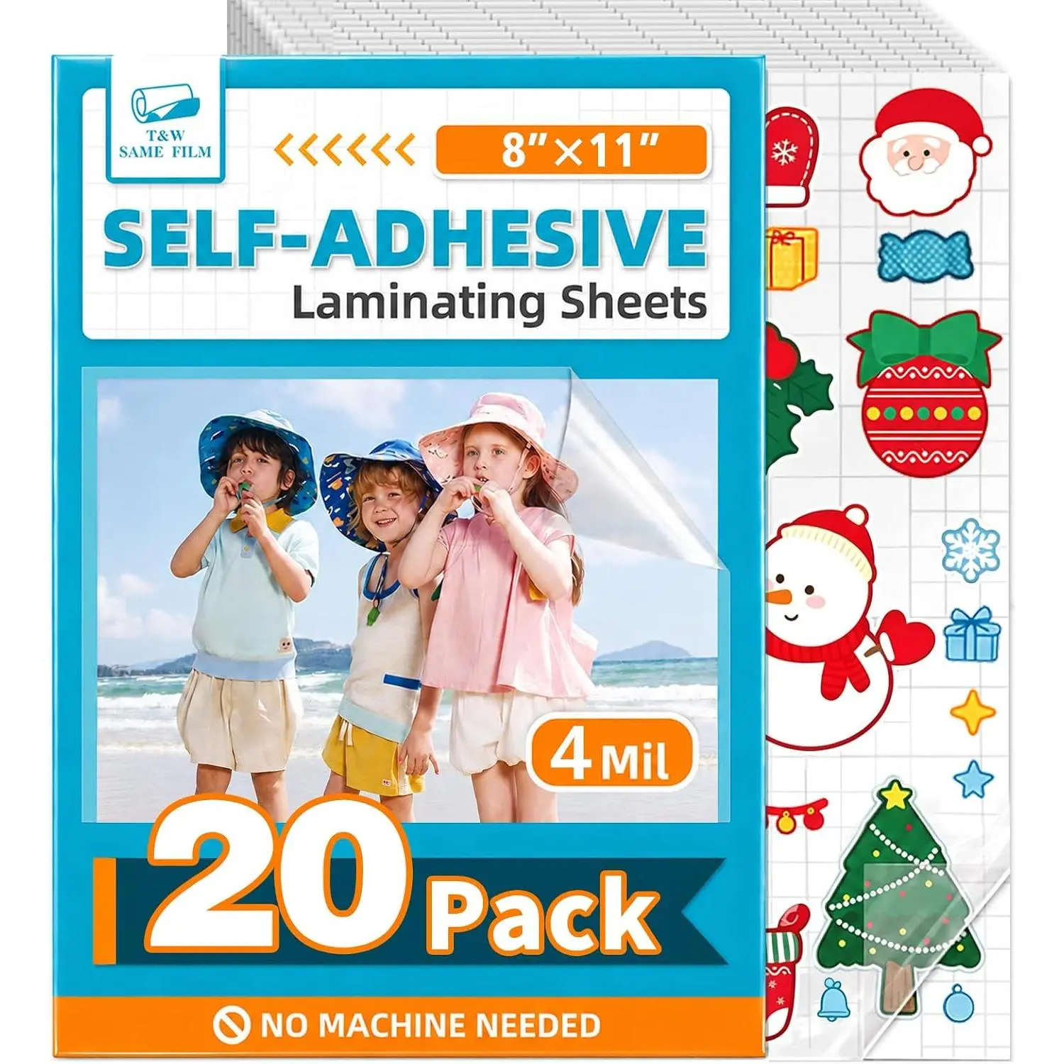 Synthetic Self-Adhesive Laminating Sheets, 20-Pack, 8x11 in, No-Heat Office Laminating Supplies for Computers & Office Equipment