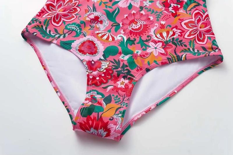 FLAXMAKER Women's Pink Floral Paradise Print Tie Shoulder One Piece Swimsuit and Cover Skirt Set Swimdress Bathing Suit Beachwear #TikTokShopBlackFriday