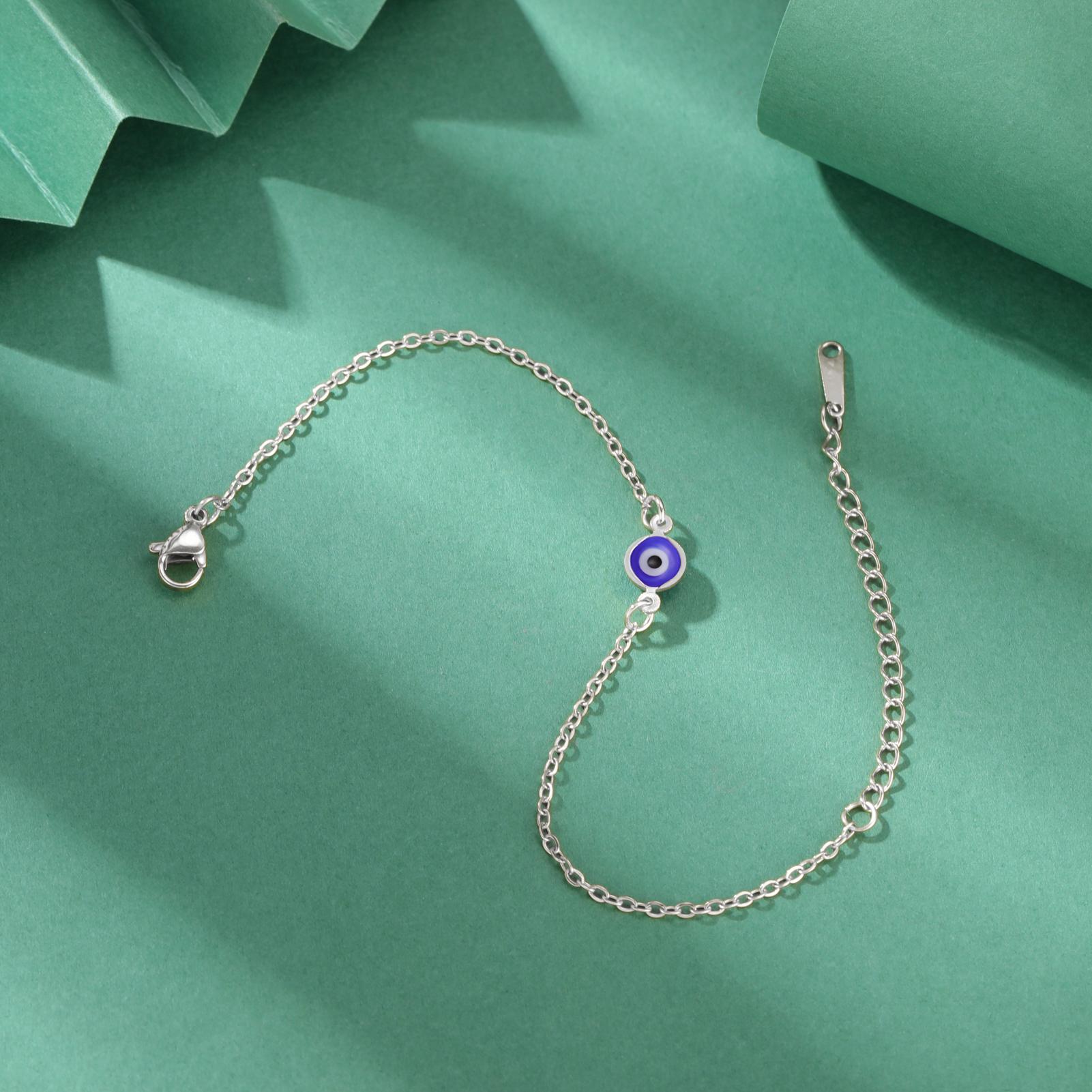 Lucky Tone Stainless Steel Turkish Evil Eye Bracelet Ladies Flat Blue Evil Eye Lucky Chain Charm Bracelet Jewelry Paper Cup Gift