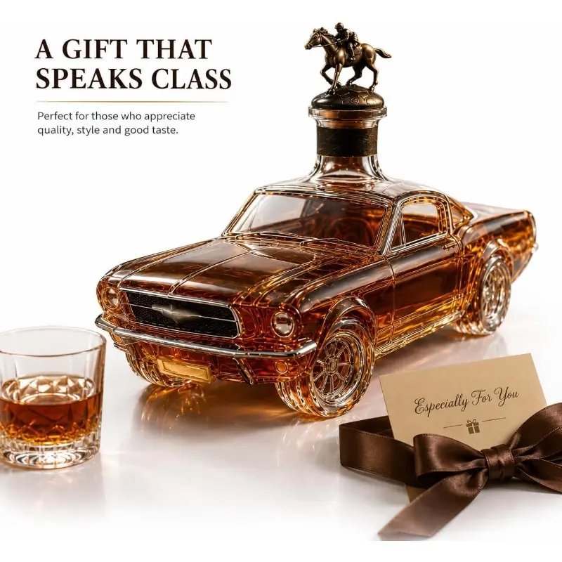 Knight Car Shaped Whiskey Decanter for Men, Unique Glass Bourbon Scotch Liquor Decanter with Stopper, Decorative Home Bar Bottle, Birthday Father’s Day Gift for Car Lovers