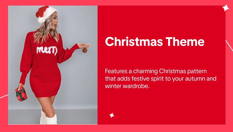 Women's Christmas Letter Print Drop Shoulder Sweater Dress, Casual Long Sleeve Round Neck Jumper Dress&nbsp;for Daily Outdoor Wear, Women Knitwear for Fall & Winter