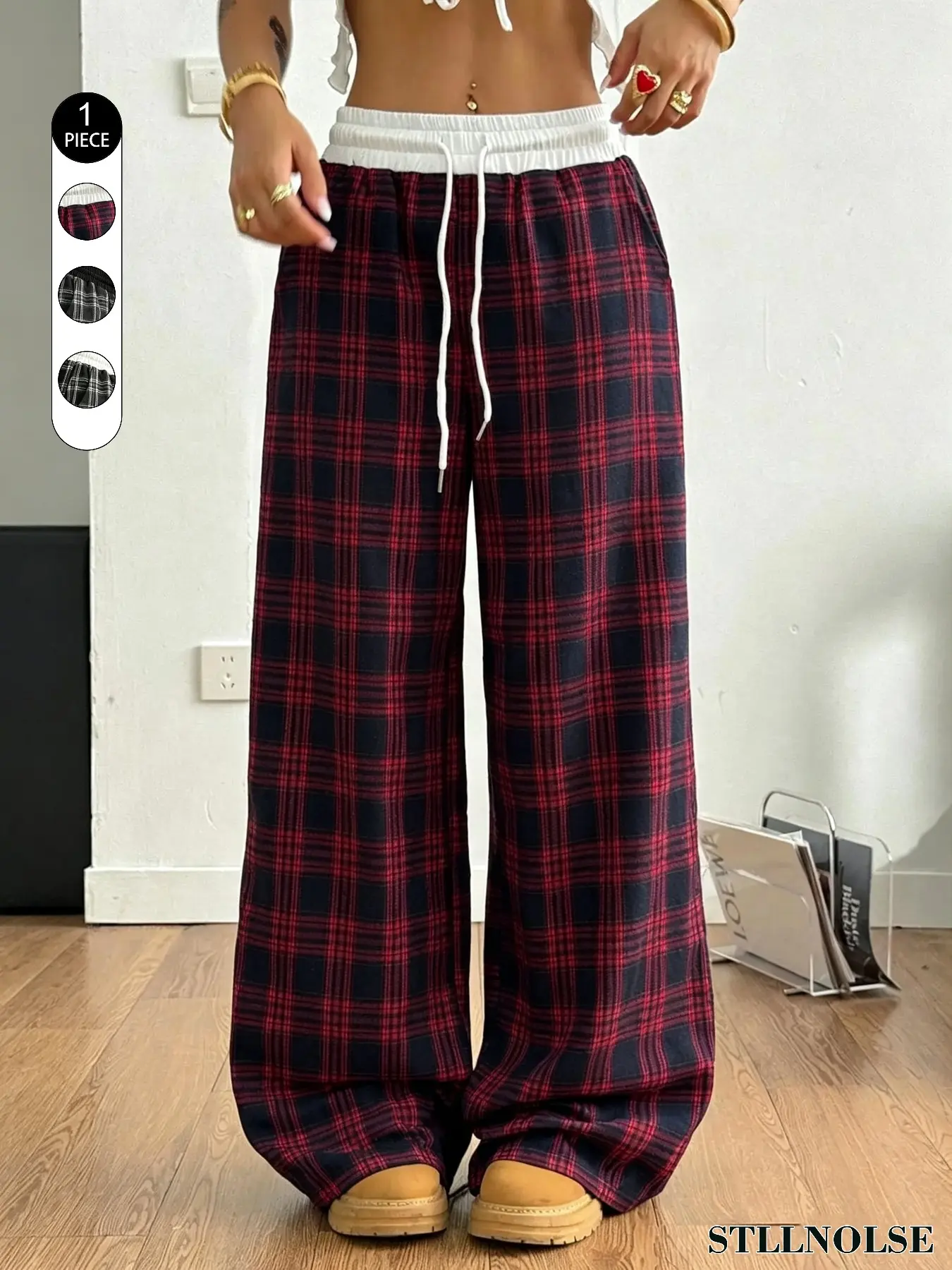 Breathable Soft Fabric Pajama Pants, Classic Plaid Print, Loose Fit, Drawstring Waist, Versatile Casual Wear, Comfortable at Home & Outdoors