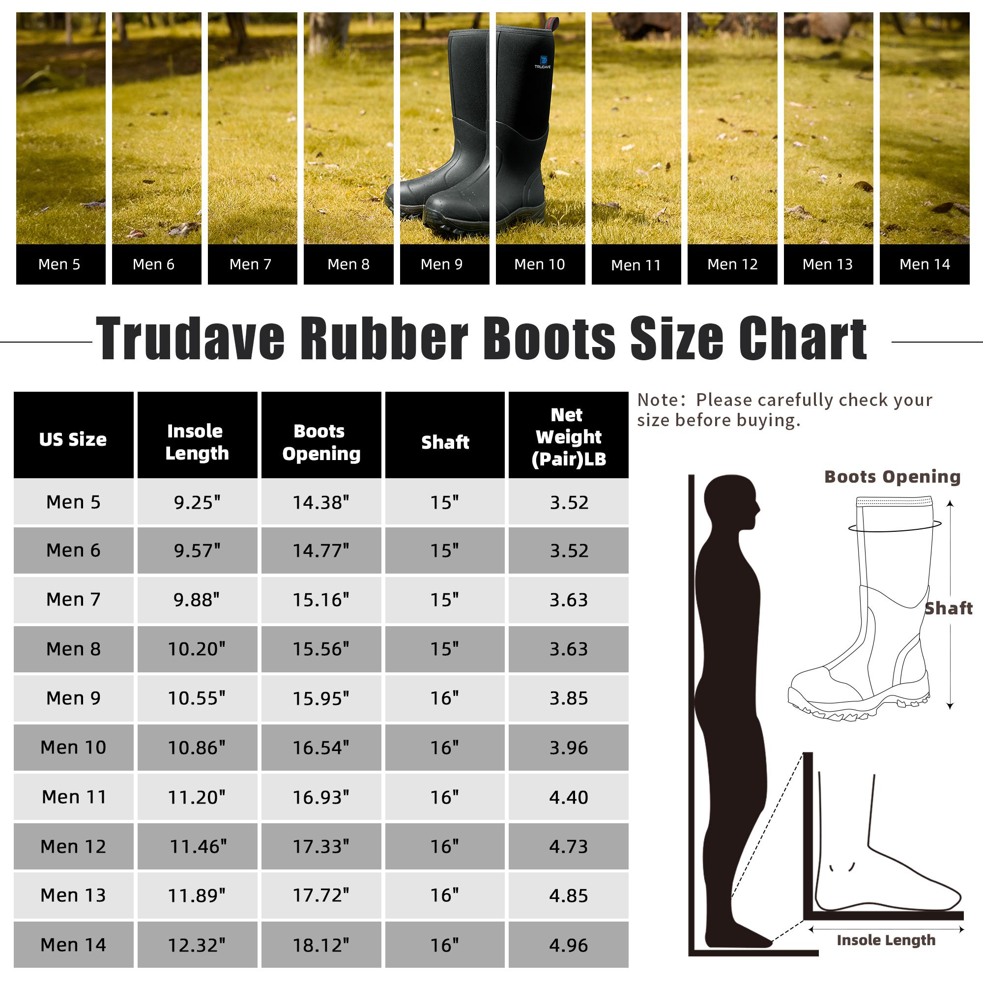 Trudave Rubber Boots for Men & Women, Waterproof Insulated Work Rain Boots, Anti-slip Outdoor Mud Boots for Working, Hunting, Fishing Shoe Rainproof Black Footwear Closed Dry