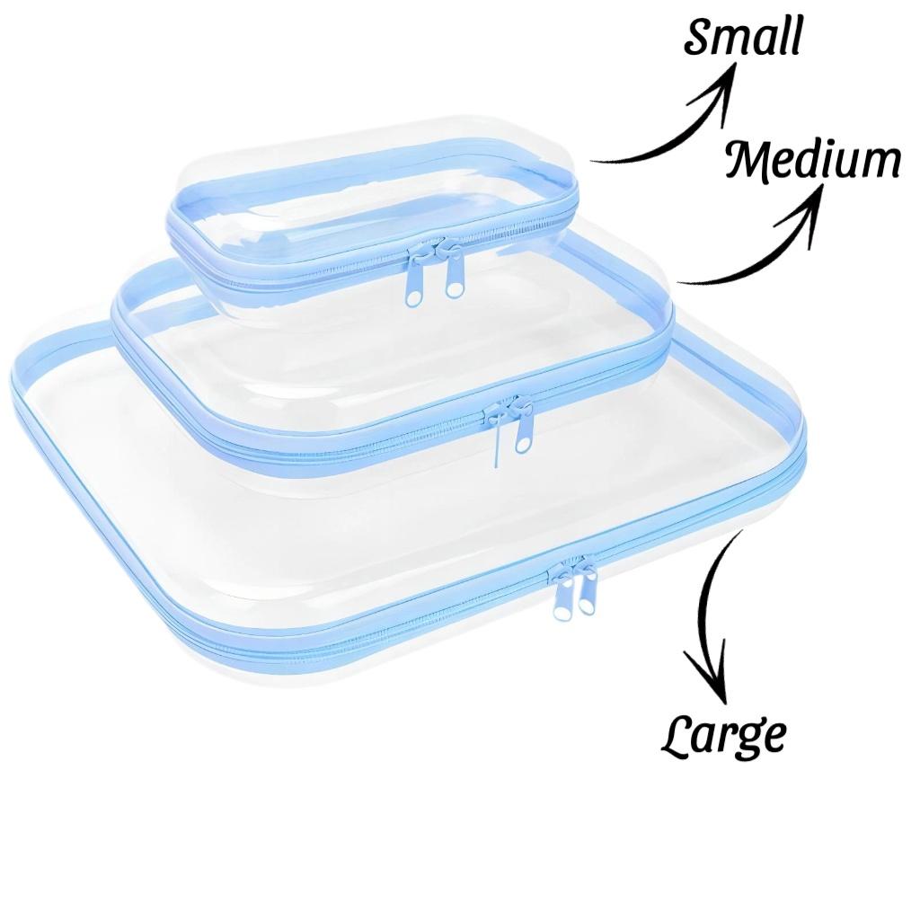 1/3 Set Clear, Transparent Storage Box, Large Capacity Zipper Storage Box, White/Pink/Blue Available Portable Storage Organizer for Skincare, Clothes, Books, Laundry, Travel Toiletry Bag, Space Saver Organizer, Large/Medium/Small Size available